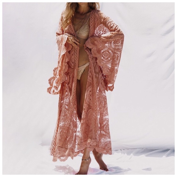 Coral Intricate Lace Duster Top - Picture 2 of 3